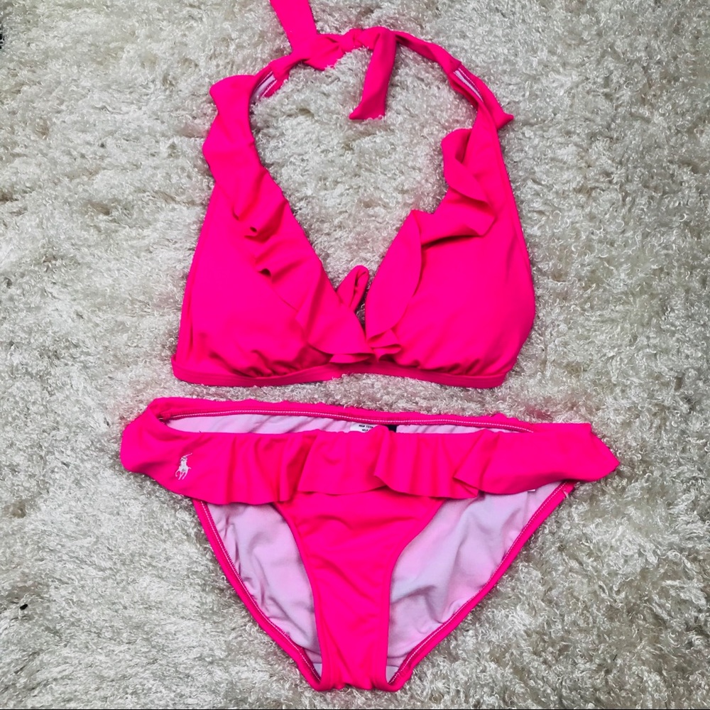 Polo Pink Ruffle Bikini Top and Bottom